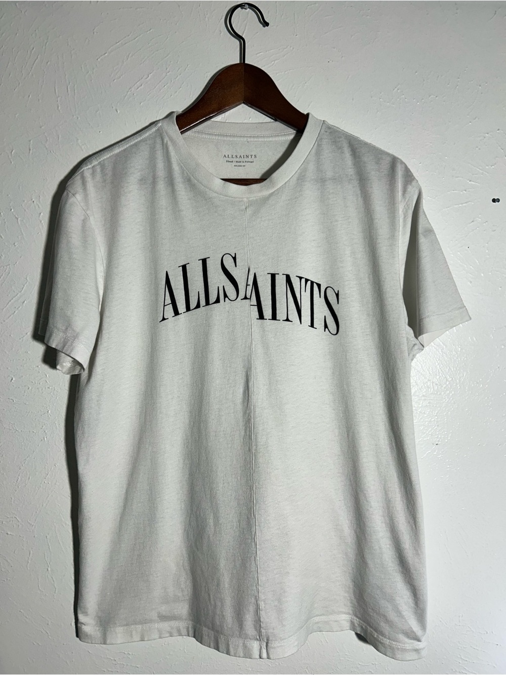 AllSaints White Short Sleeve Logo Tee with Black Print